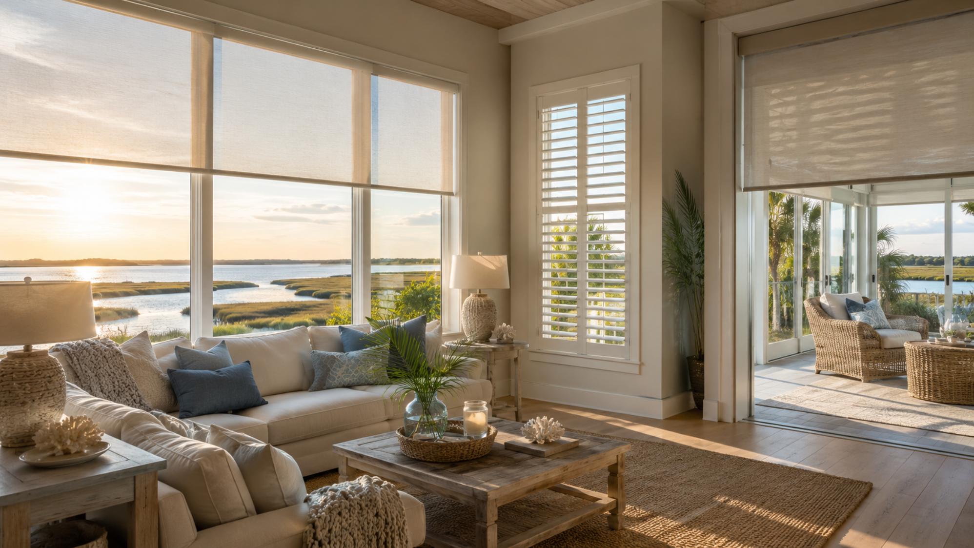 Custom shutters shades and blinds for Brunswick County coastal homes