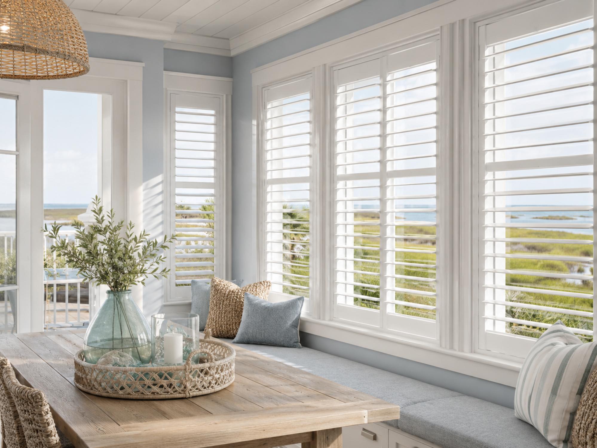 Coastal home with custom window treatments