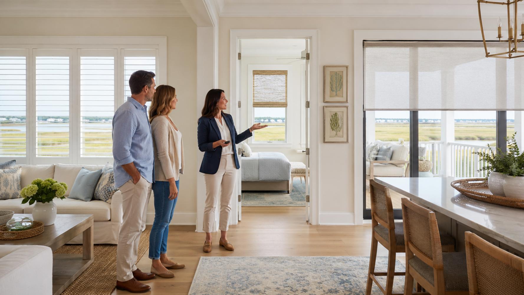Coastal home with custom window treatments