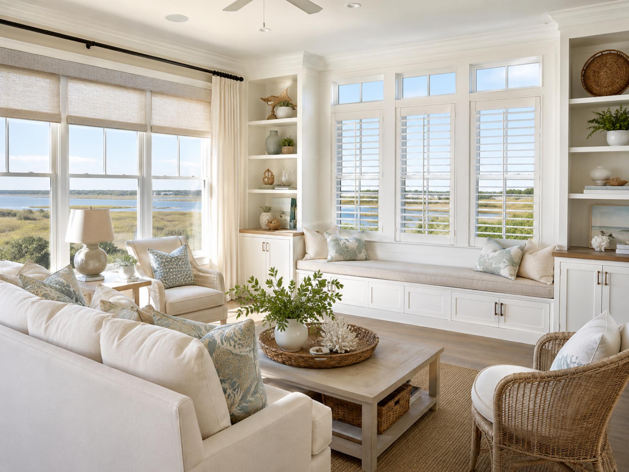Custom window treatments for a coastal Carolina home